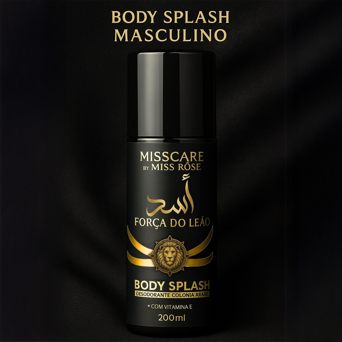 Body Splash Masculino Força do Leão 200ml – Miss Care by Miss Rôse · Desodorante com Vitamina E · Inspiração Árabe Asad