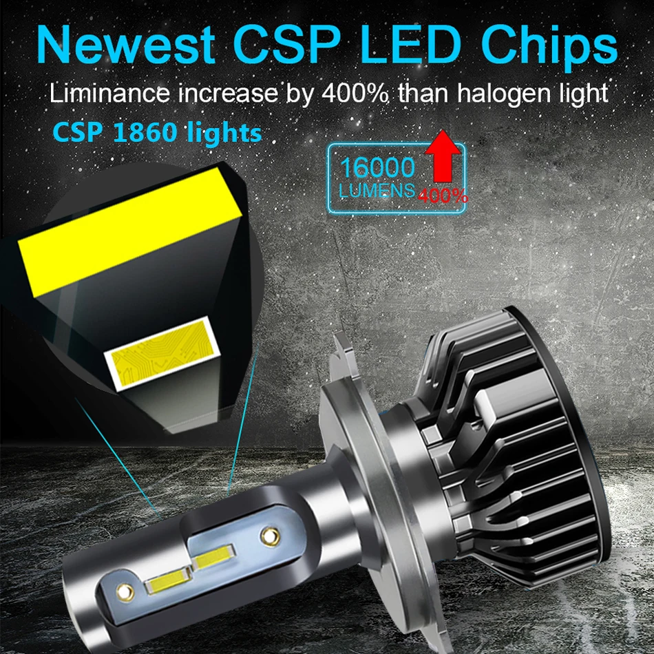Carro led h7 farol csp 100w h4 led h1 canbus h3 h8 h9 h11 9005 9006 9012 3000k 4500k 6500k 8000k carro farol lâmpadas led