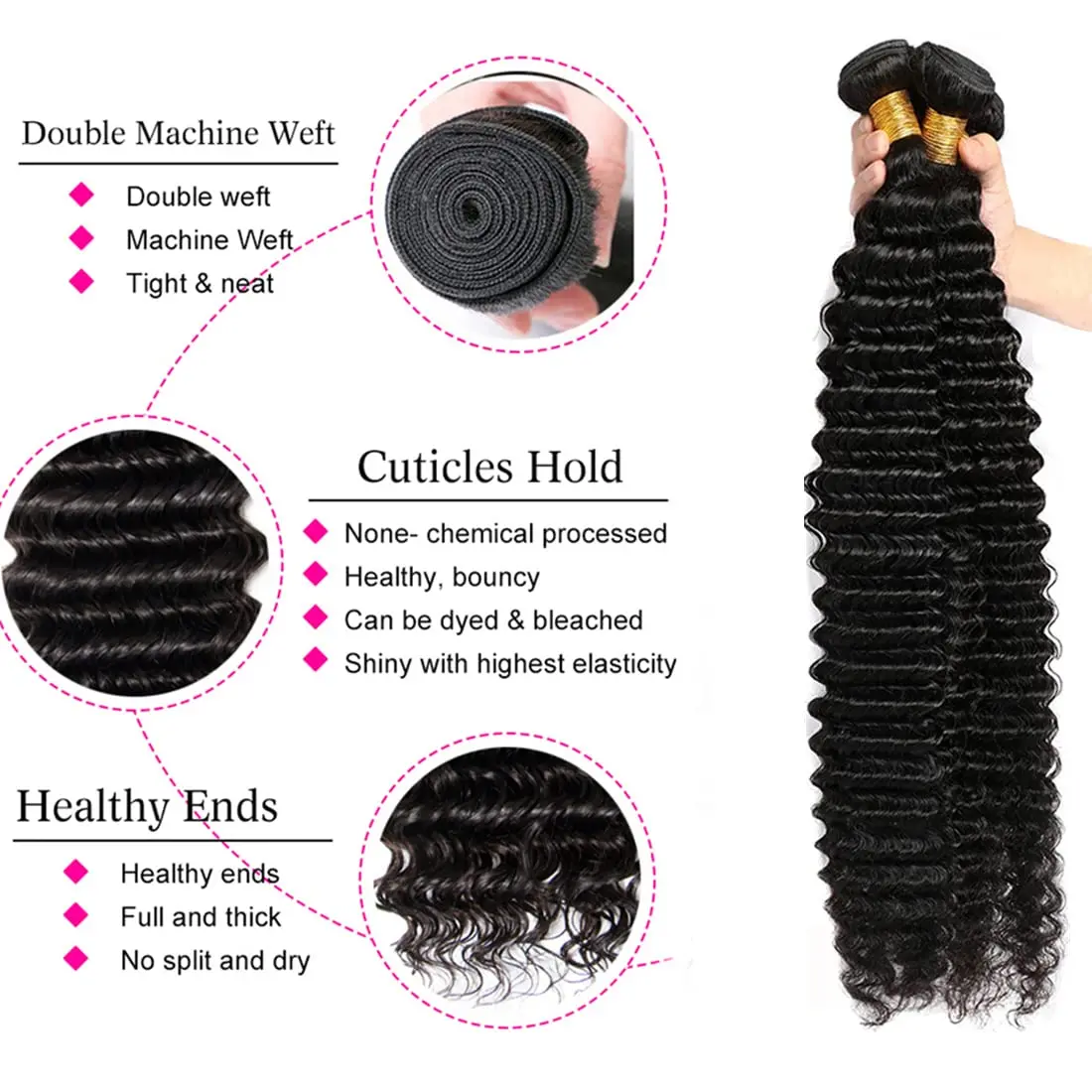 Onda profunda pacotes com fechamento de cabelo humano 3 pacotes com fechamento de renda 4x4 com cabelo do bebê pré arrancado parte livre cor natural # 1B