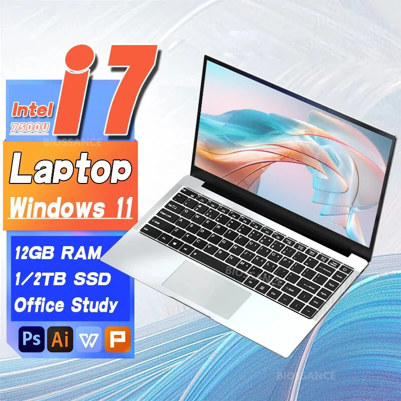 2025 Nuovo computer portatile Windows 11 Pro Intel Core i7-7500U PC portatile 12 GB di RAM 1 TB 2 TB SSD Ultra sottile Ufficio Studio Notebook PC