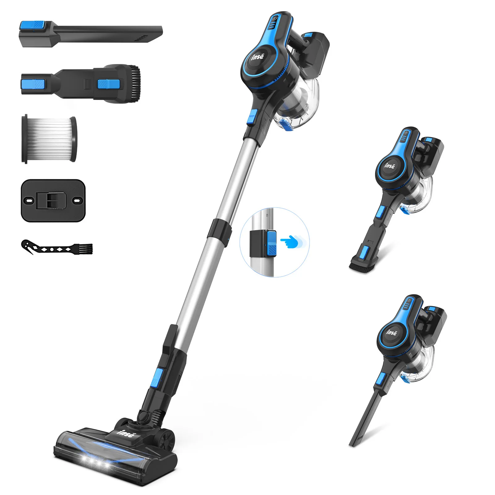 INSE Akku-Staubsauger, 6-in-1, 20 kPa, wiederaufladbar, leicht, Stabstaubsauger mit 2200 mAh Akku, für die Haushaltsreinigung