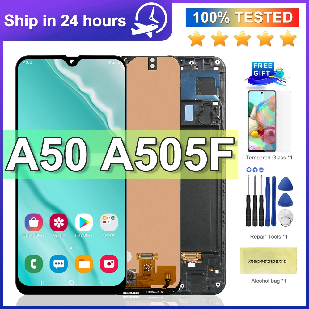 100% probado para Samsung A50 SM-A505FN/DS A505F/DS A505 pantalla LCD Digitalizador de pantalla táctil con marco para Samsung A50 lcd