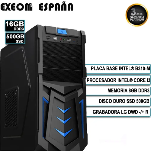 Ordenador Gaming Pc Sobremesa Intel i3 8GB DDR4 SSD HP 500GB WIFI Windows 10