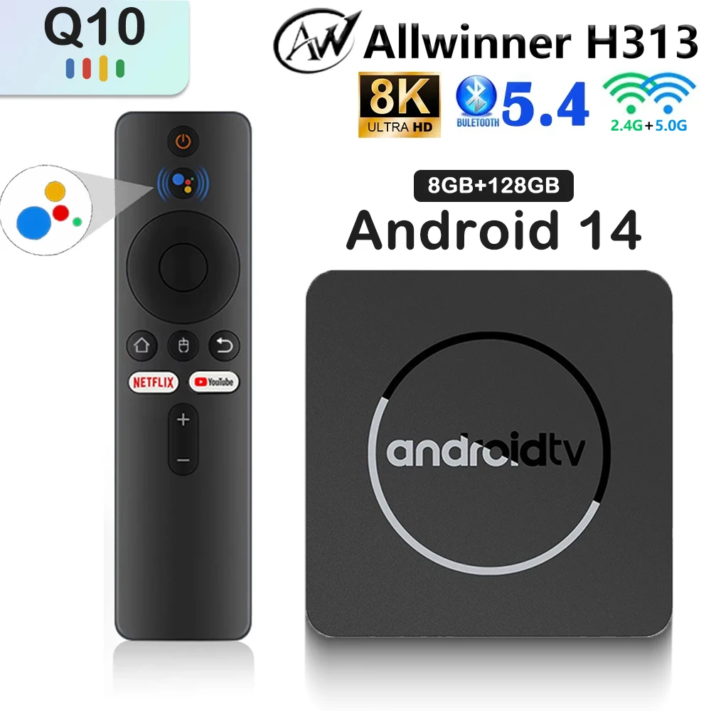 Android14 TV Box Q10 Allwinner H313 supporta 2.4G e 5G Dual Wifi 8K 64G 128G Rom Set Top Box lettore multimediale TV Box Voice Set Top Box