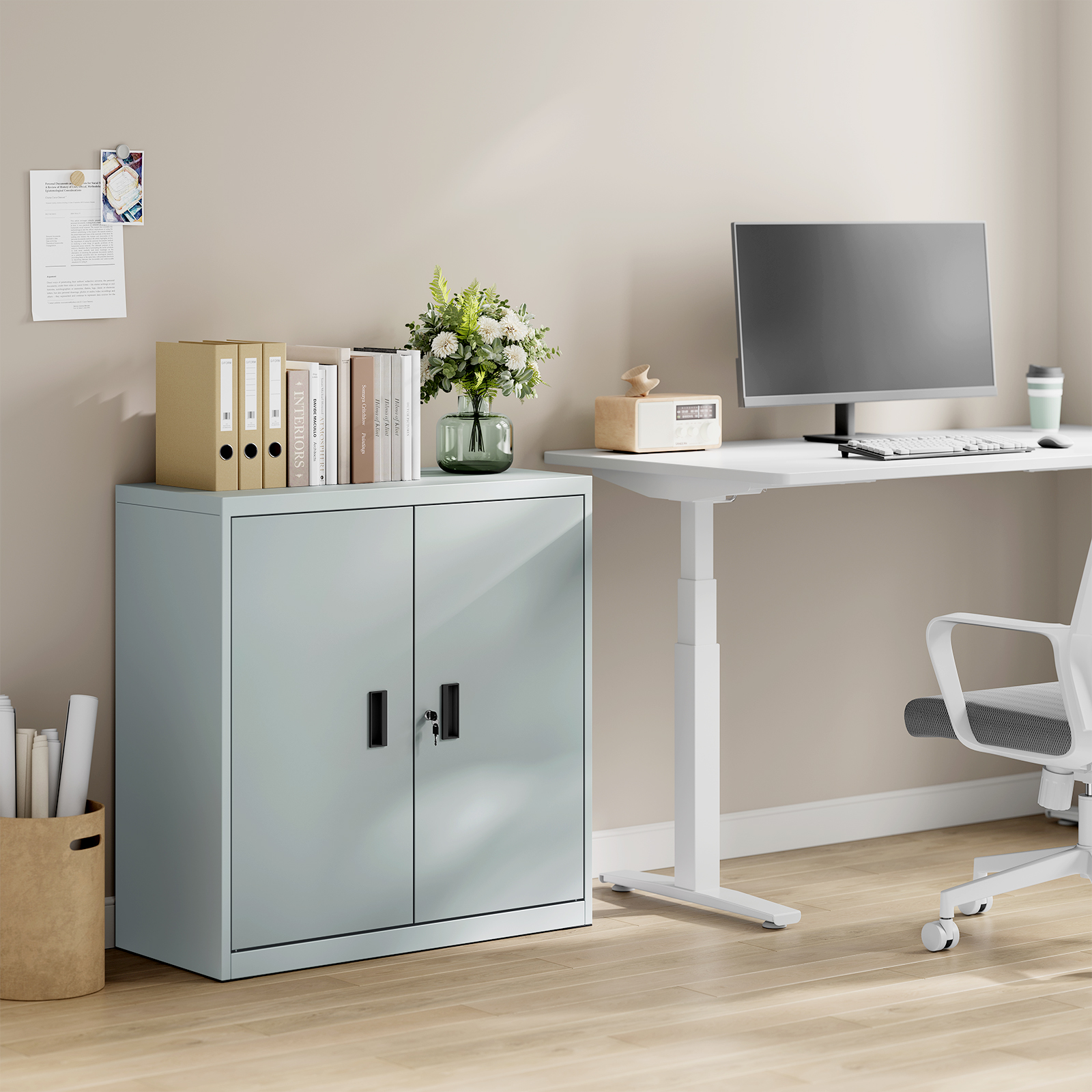 WOLTU Zamykana szafka na dokumenty z zamkiem Półka z regulacją wysokości Szafka na drukarkę Wielofunkcyjne miejsce do przechowywania dokumentów w biurze