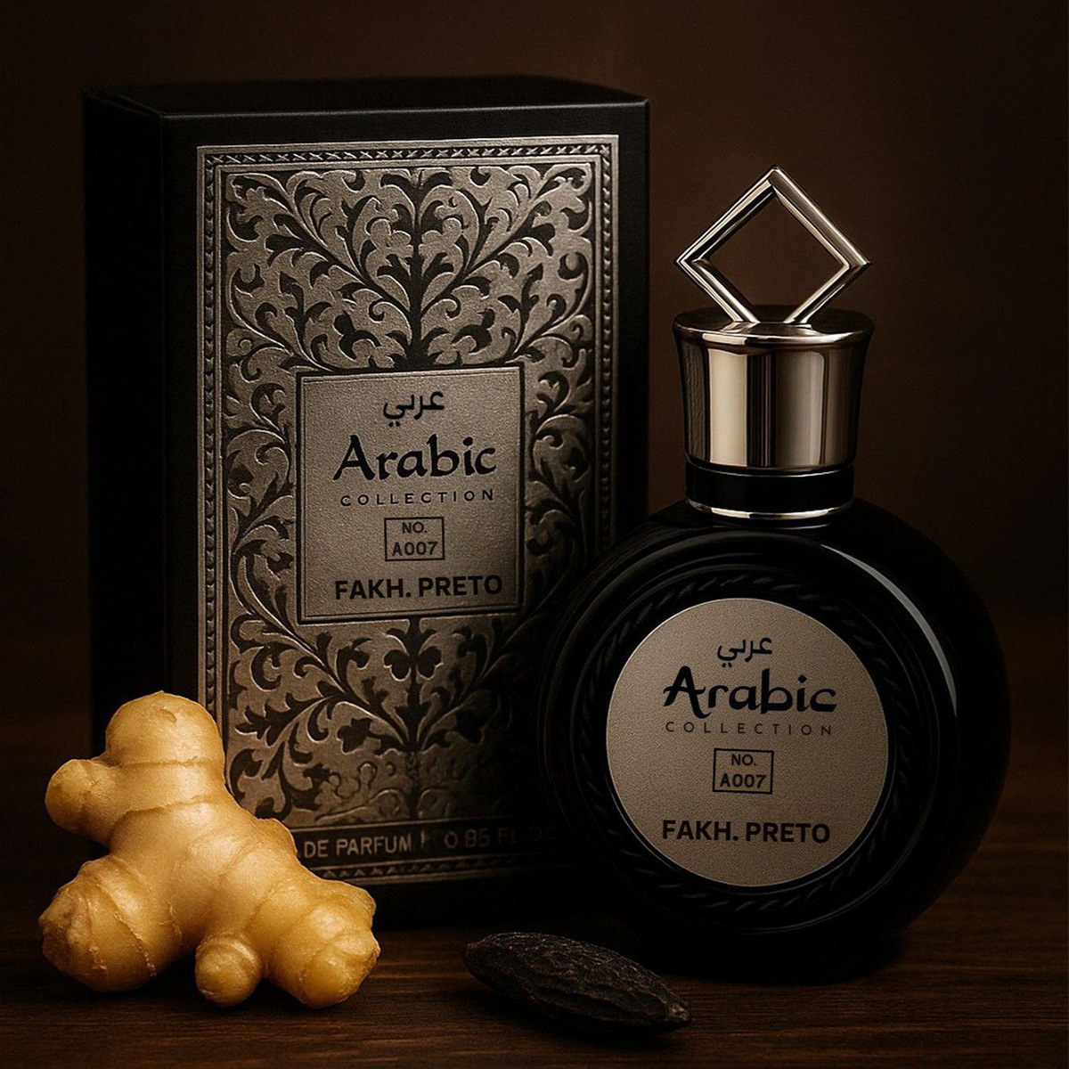 Perfume Árabe Masculino Fakhar Preto A007 – 25ml – Aromático Amadeirado
