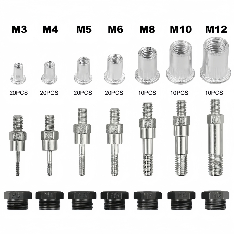 110Pçs M3/M4/M5/M6/M8/M10/M12 Ferramenta Rebitadeira Manual De Alavanca E Riveter Nut Set Acompanha Maleta E 7 Mandris Roscados
