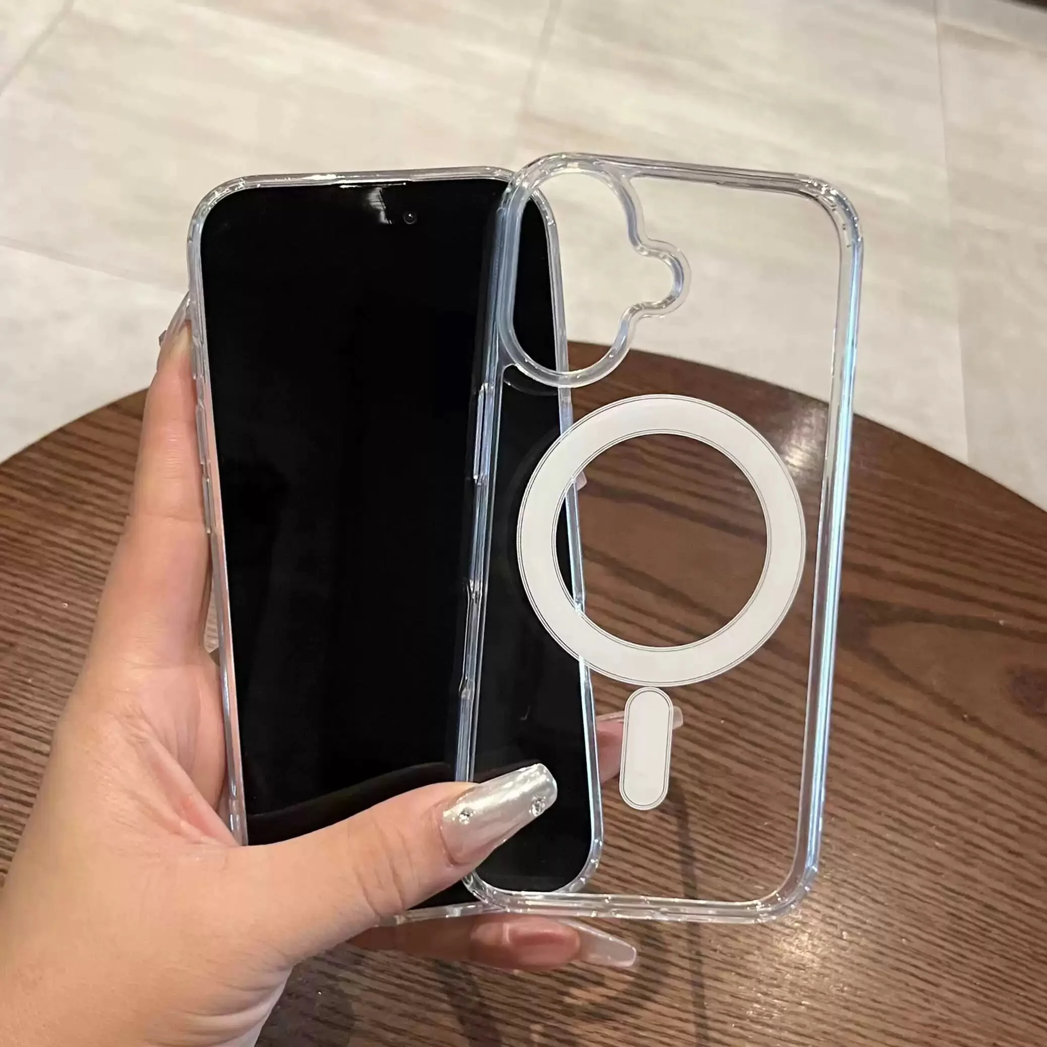Funda de carga inalámbrica magnética Original para iPhone 16 15 14 13 12 11 Pro Max Plus HD cubierta dura transparente