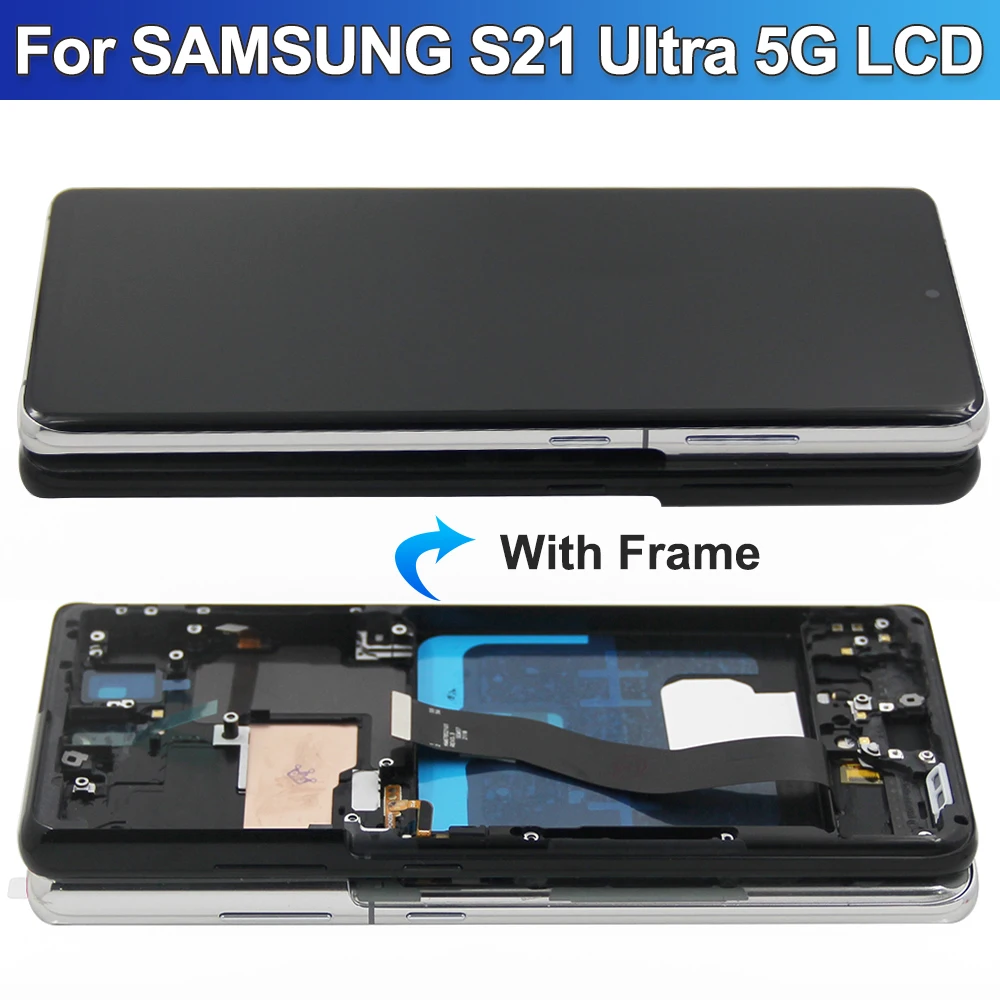 Schermo S21 Ultra AMOLED per Samsung Galaxy S21 Ultra 5G G998B G998B/DS Display LCD Touch Screen con impronte digitali con cornice