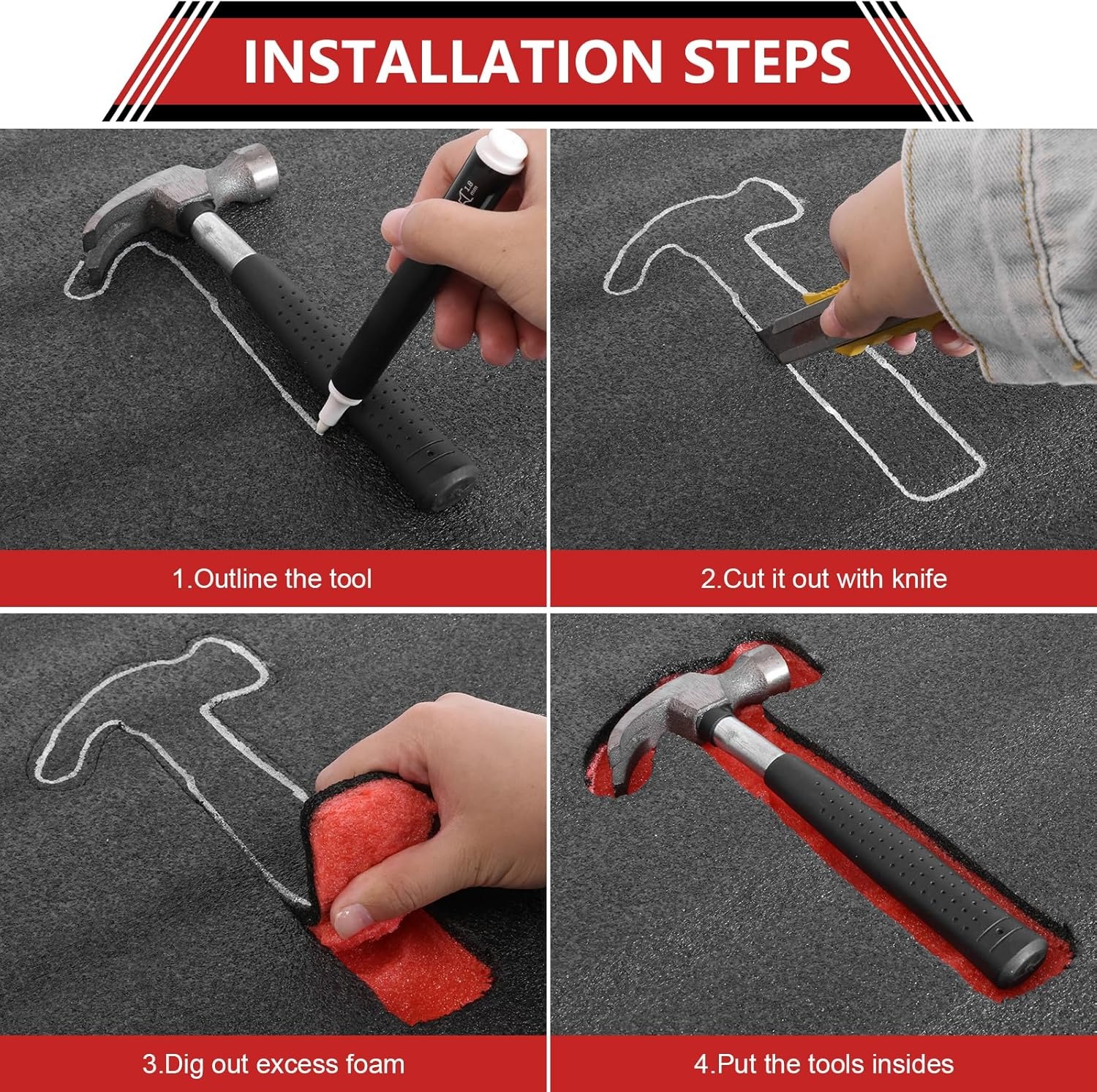 4PCS Tool Box Foam Inserts for Cases Tool Box Liner Storage Tabletop Miniatures Tool Box Camera Case Foam Case Insert Sheet