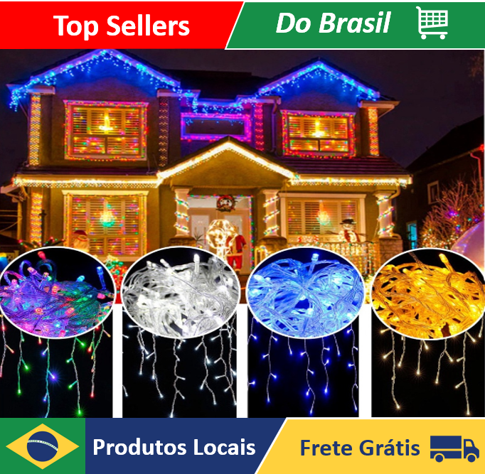 Cordão de Luz Natal Pisca Pisca 100 Led 9m 8 Funções Fio Transparente - Neverdie