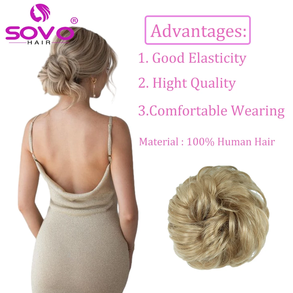 100% มนุษย์ผม Bun ผมจริง Bun Extensions ผมธรรมชาติผมสีน้ําตาล Messy Rose Bun Wavy Curly Bun ผมชิ้นสําหรับผู้หญิง