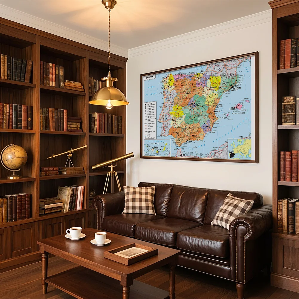 Cuadro colgante decorativo de 150x100cm, mapa de transporte de España en cartel artístico de pared francés, pintura en lienzo no tejido para la escuela
