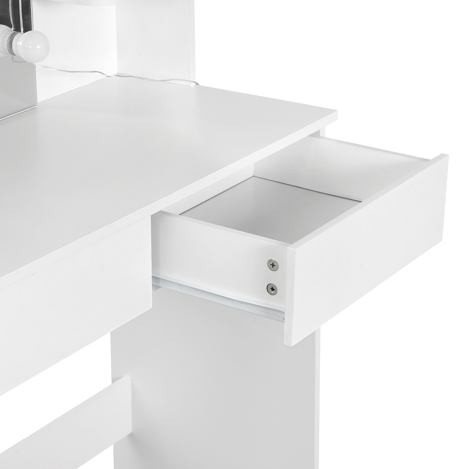 Comò Toeletta con Specchio LED 2 Cassetti 4 Ripiani portaoggetti 90x40x125 cm Tavolo da trucco per ragazze e donne Tavolo da trucco per camera da letto