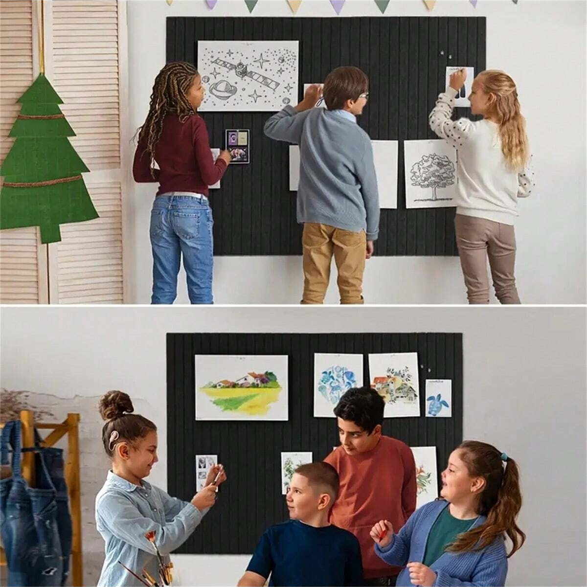 6pcs Office Large Cork Board Alternative Felt Wall Tiles Noise Reducing Felt Board Bulletin Board Pegboard Photo Memo For Home