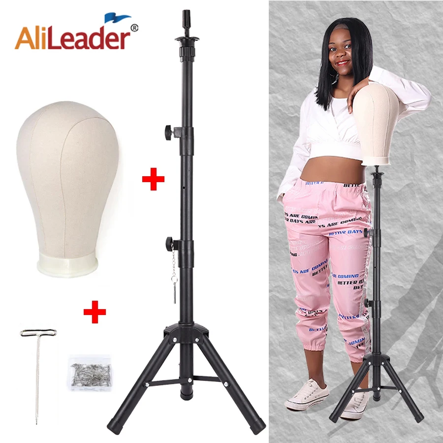 Alileader nuevo soporte para pelucas de 140Cm/64Cm, trípode para peluca con maniquí, cabeza de bloque de lienzo, trípode ajustable, kit para hacer peluca, regalo TPins