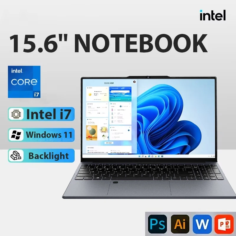 Computer PC da 15,6 pollici Intel Core I7 1080P 16 GB DDR4 GB 1 TB SSD Notebook WiFi 6 sfondo da tavolo Giochi di fotocamera taptops