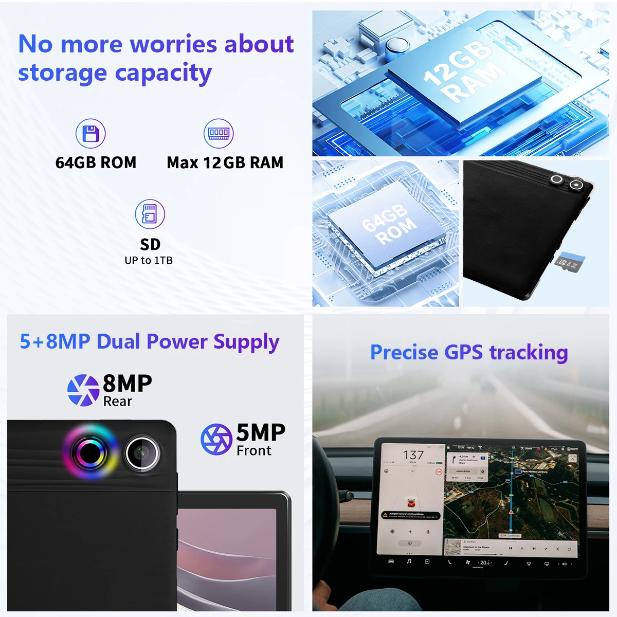 A10L 10Inch Tablet Android 14 12GB RAM 64GB ROM 1TB Expand WiFi6 Face Unlock HD IPS Screen Keyboard Mouse Stylus For PC Pad Gift