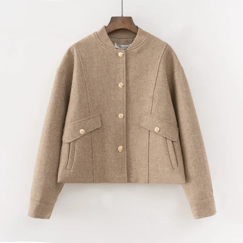 2025 ฤดูใบไม้ร่วง/ฤดูใบไม้ร่วงใหม่ผู้หญิงแฟชั่น Basic Wool Cropped เสื้อแจ็คเก็ตสั้น