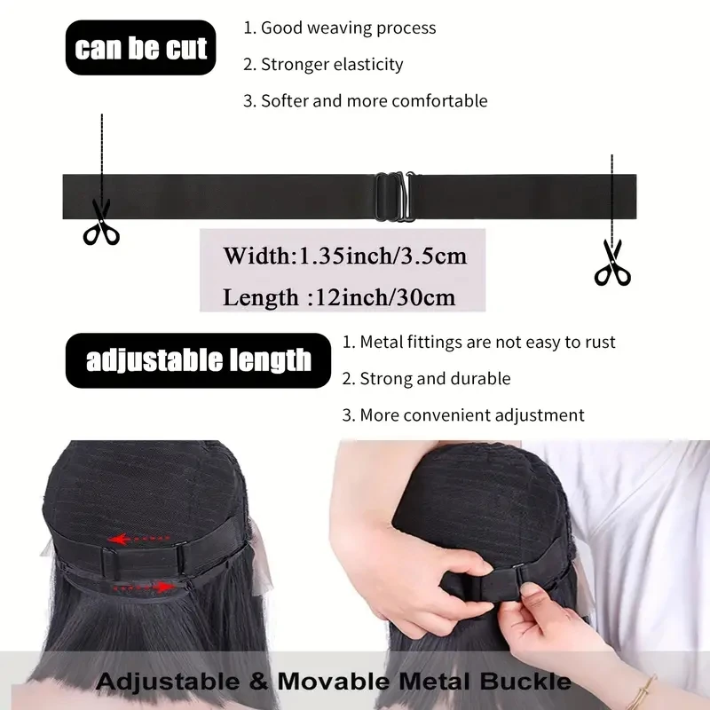 12/10/5/3/2/1 pcs สีดําปรับแถบยืดหยุ่นสําหรับวิกผมปรับสายรัดสําหรับวิกผมทําเครื่องมือสําหรับทําหมวกวิกผมอุปกรณ์เสริม