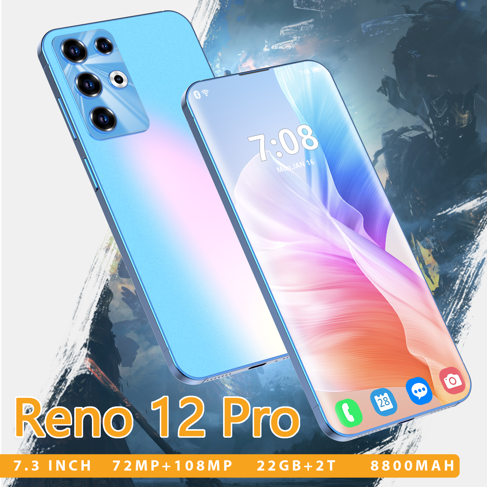 Smartphone Reno 12 Pro 5G, Versão Global, Snapdragon 8, Gen2 Gaming Phone, Câmera 108MP, Dual SIM, 22GB + 2TB, Barato, Mais Novo, 2022