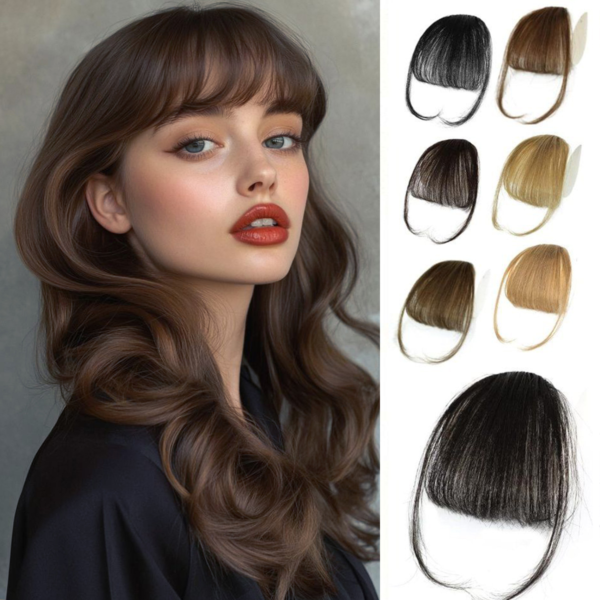 Flequillo fino de cabello humano Real con patillas, accesorios para el cabello con flecos curvos, flequillo con Clip en flequillo de aire, postizos Kawaii, cambio rápido de cabello