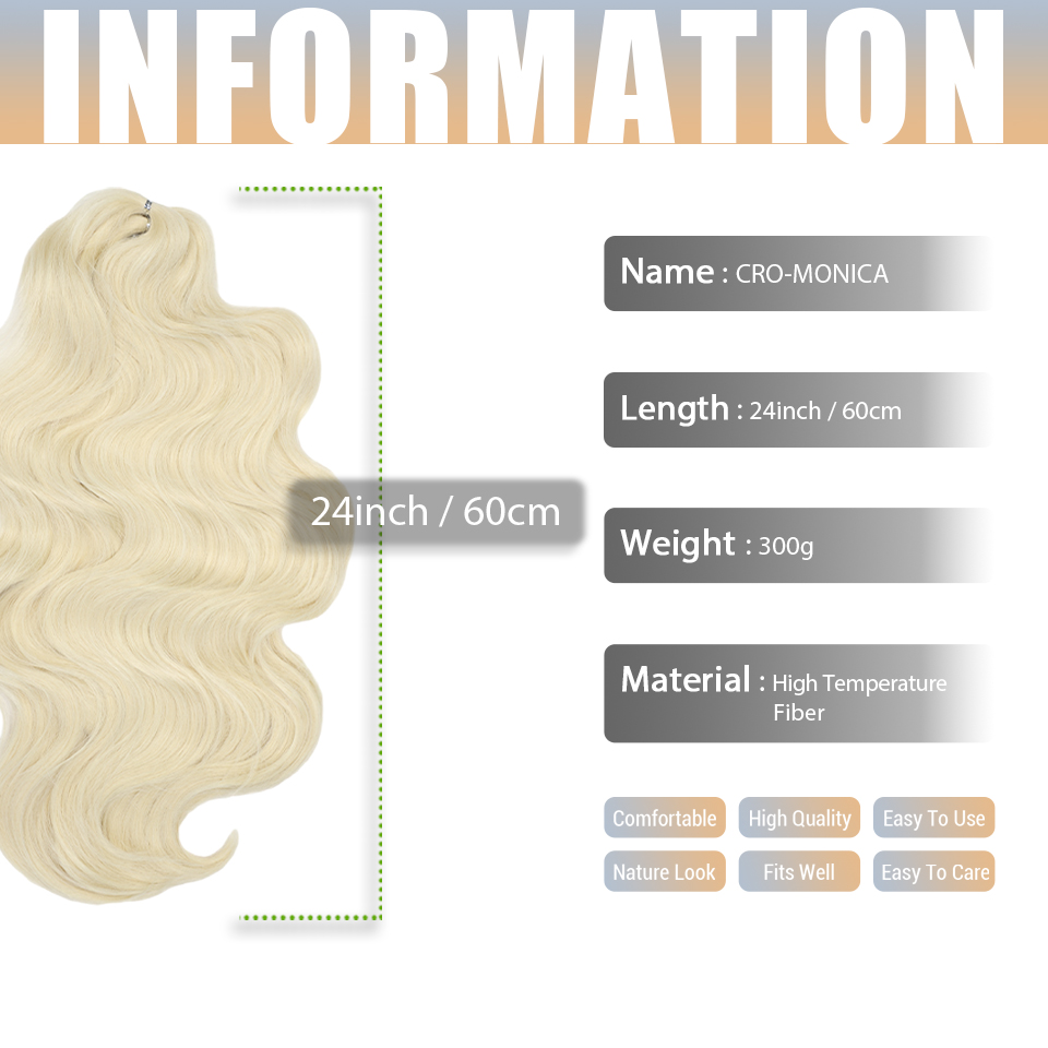 合成かぎ針編みのヘアエクステンション,自然な髪,柔らかく波状の髪,ブロンド,コスプレ,日常使用,24インチ,3ユニット