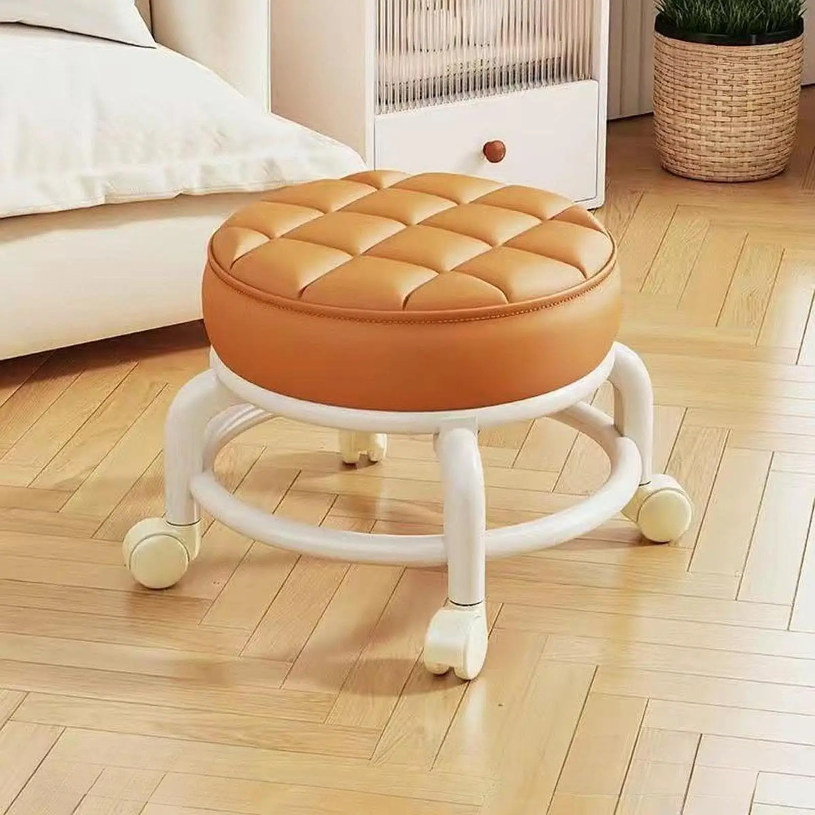 สตูลต่ํามีล้อ, ผ้าหนังแบบพกพาขนาดเล็กกันน้ําทนทานสตูลหนาเบาะรองนั่ง Simple Soft สตูล