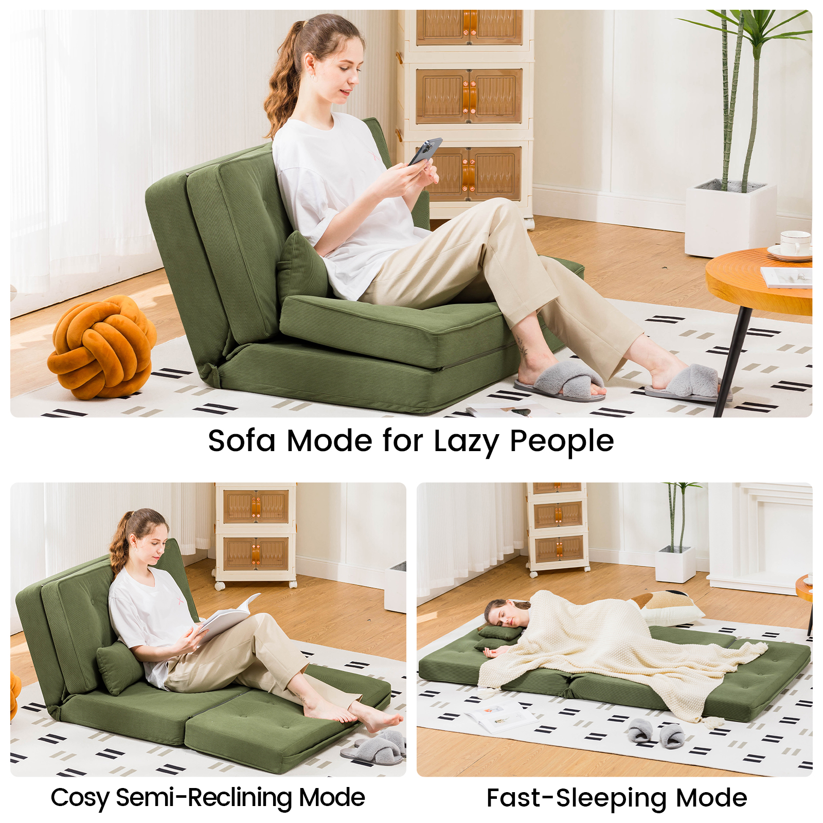 COMHOMA Sofa Couch Small Bed 2-osobowa Mini Sofa Bed 6-stopniowa Regulowana Oparcie, Salon, Sypialnia i Kemping