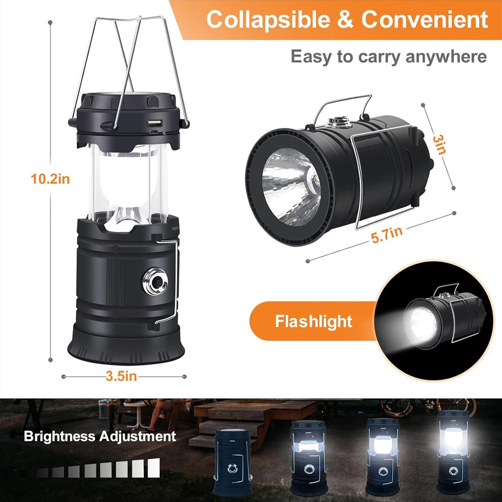 Linterna Solar LED plegable para acampar, recargable por USB, luces colgantes de emergencia para acampar al aire libre