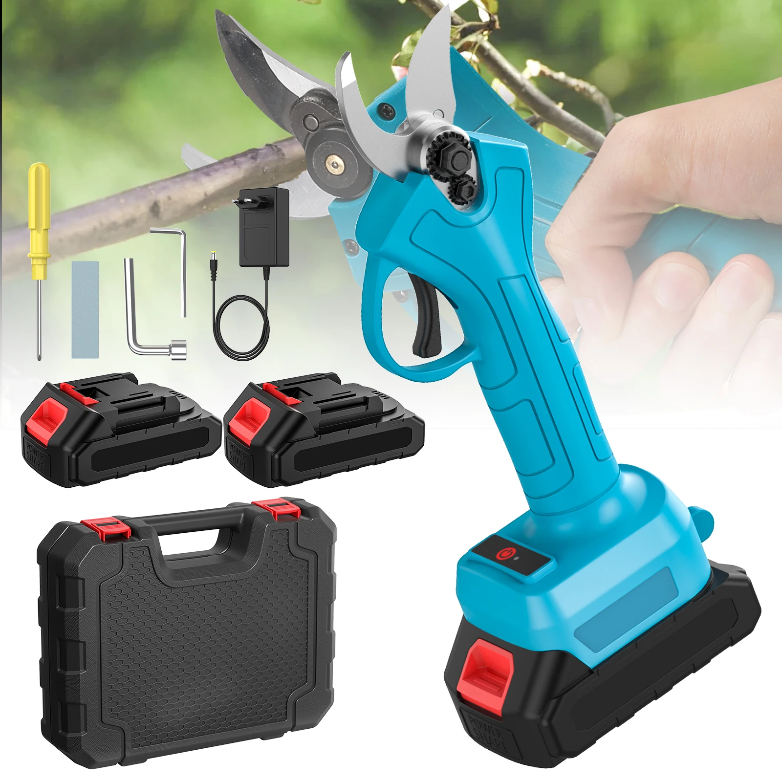 Cesoie elettriche da giardino senza spazzole per alberi da frutto e bonsai Forbici elettriche da giardino a batteria con 2 batte schiaffo
