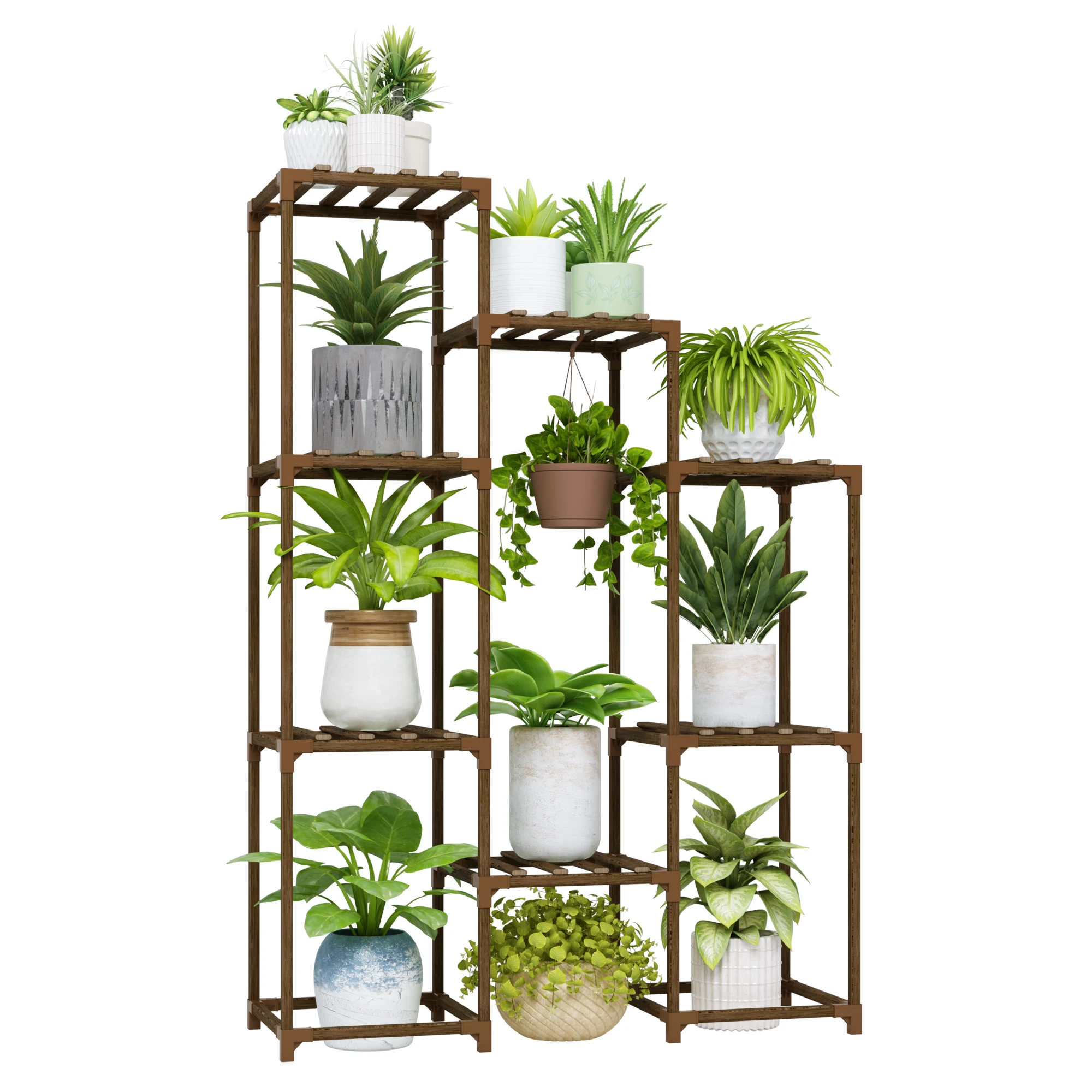 Bamworld Indoor Plant Stand Hanging Plant Shelf 7 Pots Tall Ladder Plant Holder Large Wood Flower Stand Living Room Rack Multipl