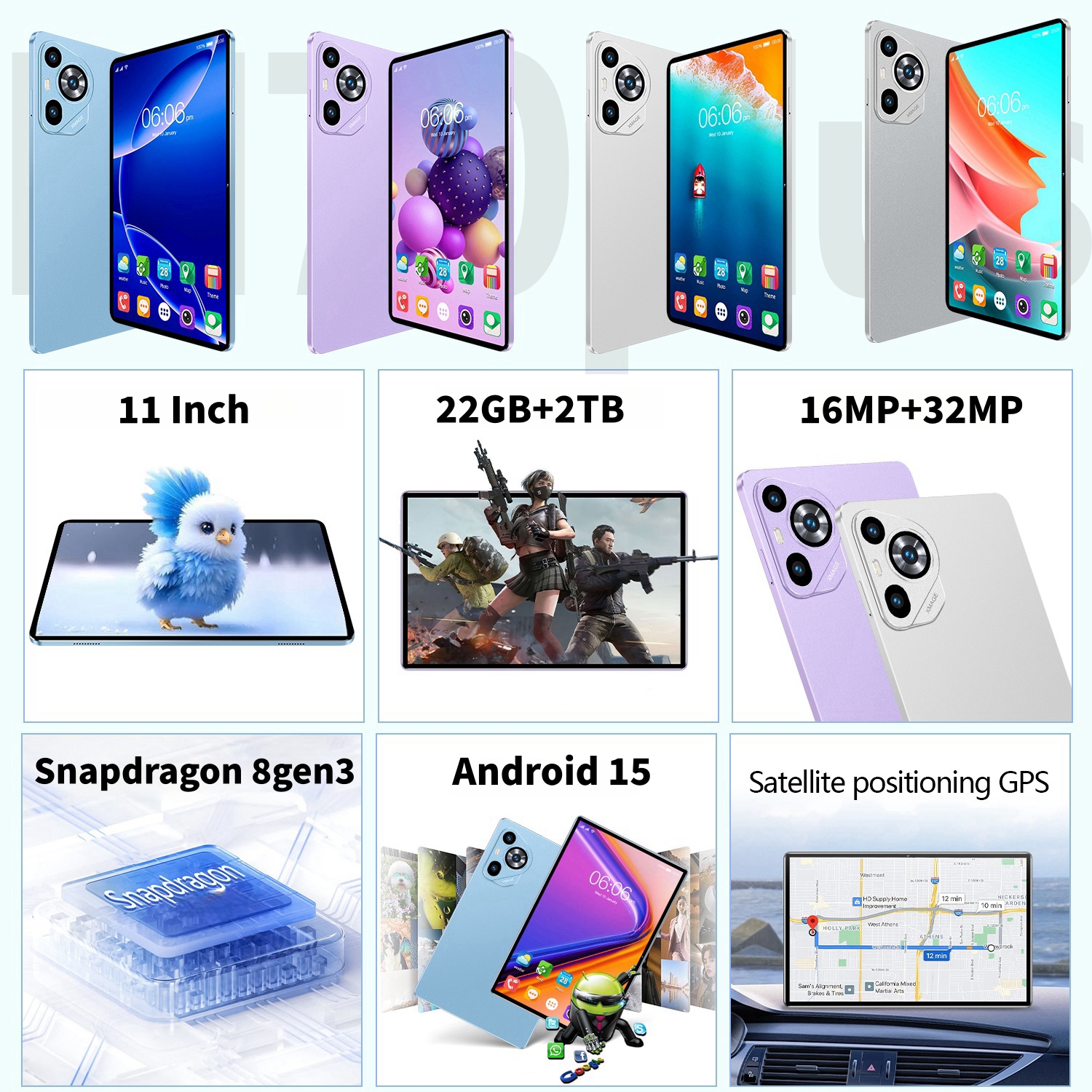 2025 versão global original p70 pro snapdragon 8gen3 android 15 tablet 11 Polegada 22gb + 2tb 12000 mah 5g duplo sim mesas pc