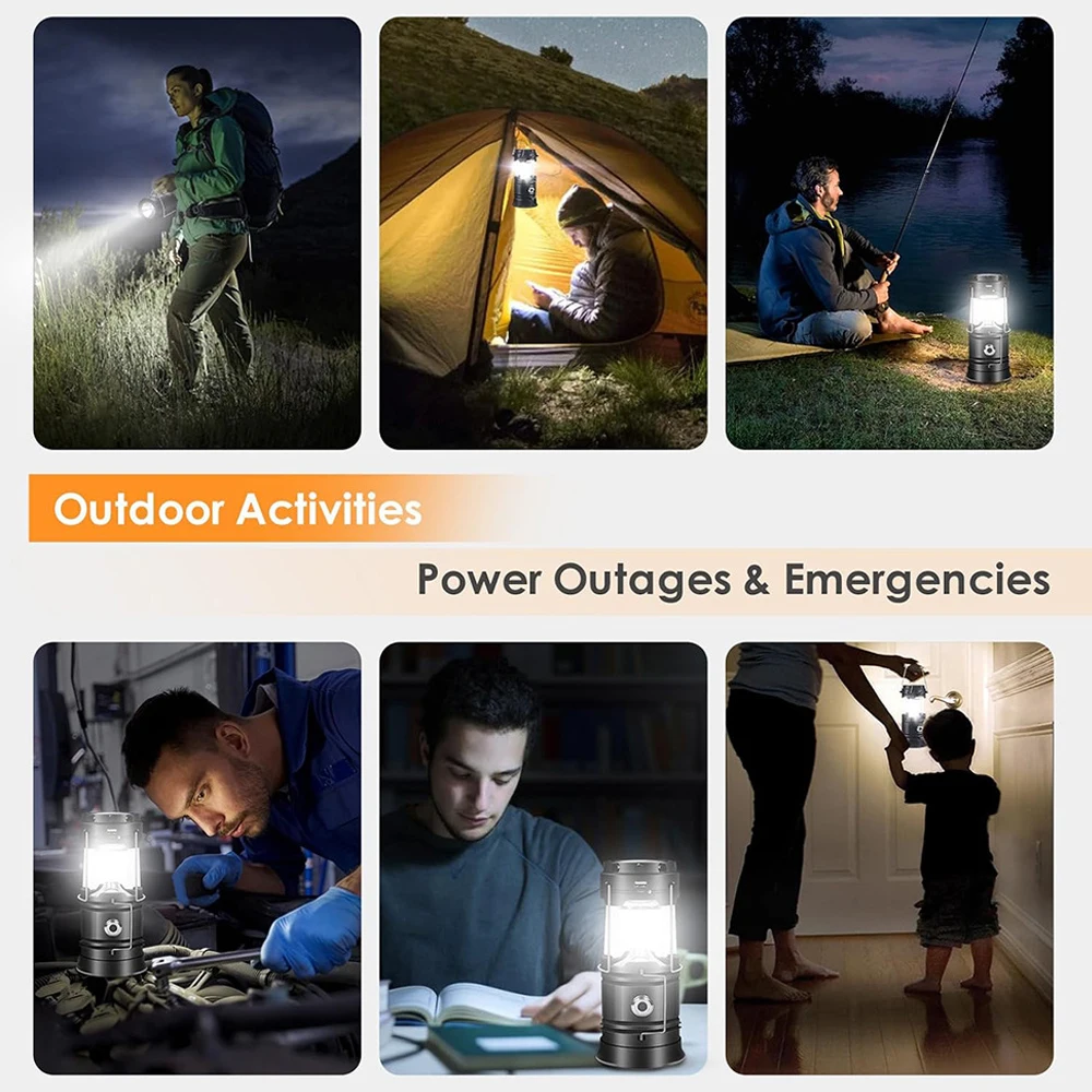 Linterna Solar LED plegable para acampar, recargable por USB, luces colgantes de emergencia para acampar al aire libre