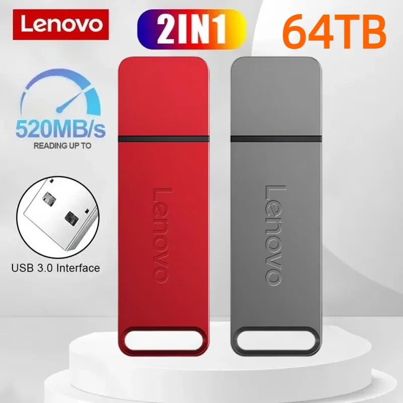 Lenovo 64TB 2TB 1TB USB Flash Drive 3.2 Type C Pendrive Memory Stick Pen Drive 512GB Flash Disk For OTG PC Phone Storage U Disk