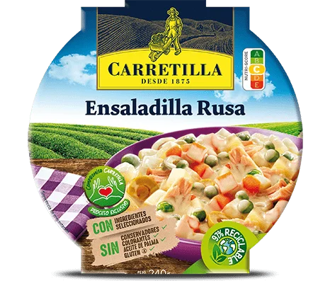 Carrinho de mão-pratos prontos, salada de macarrão com atum