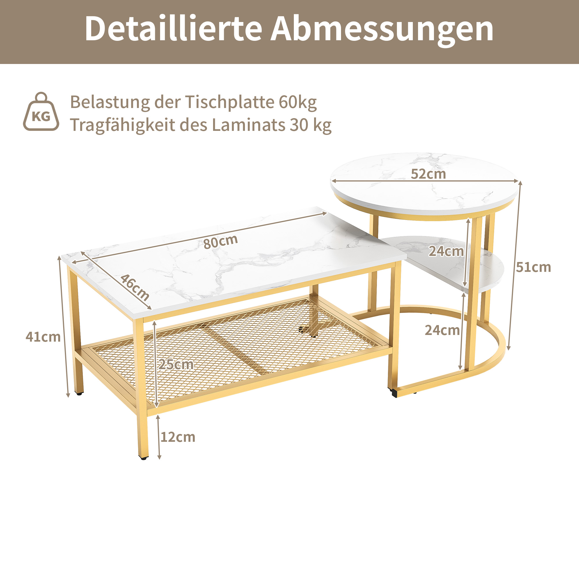2PCS Modern Nesting Coffee Table, Coffee Table Set Marble Veneer Sofa Side Nest of Tables End Tables,Set of 2,Golden Frame