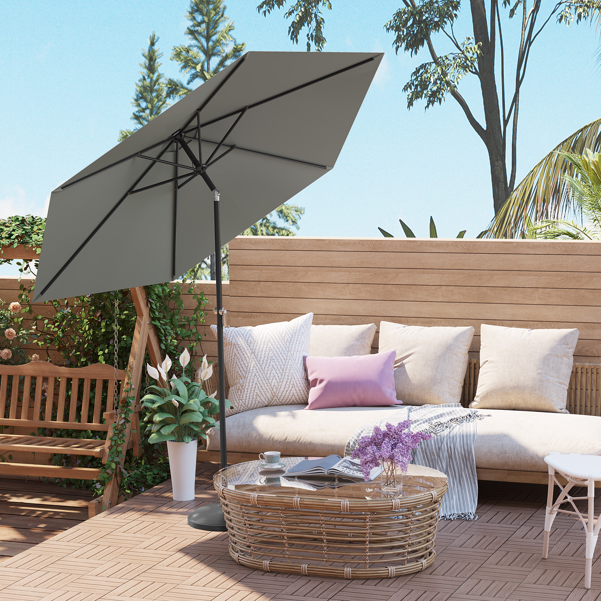 WOLTU Parasol Hexagonal Parapluie de Balcon de Plage résistant aux UV Etanche 45 °   Protection solaire à manivelle pliable pour patio de jardin