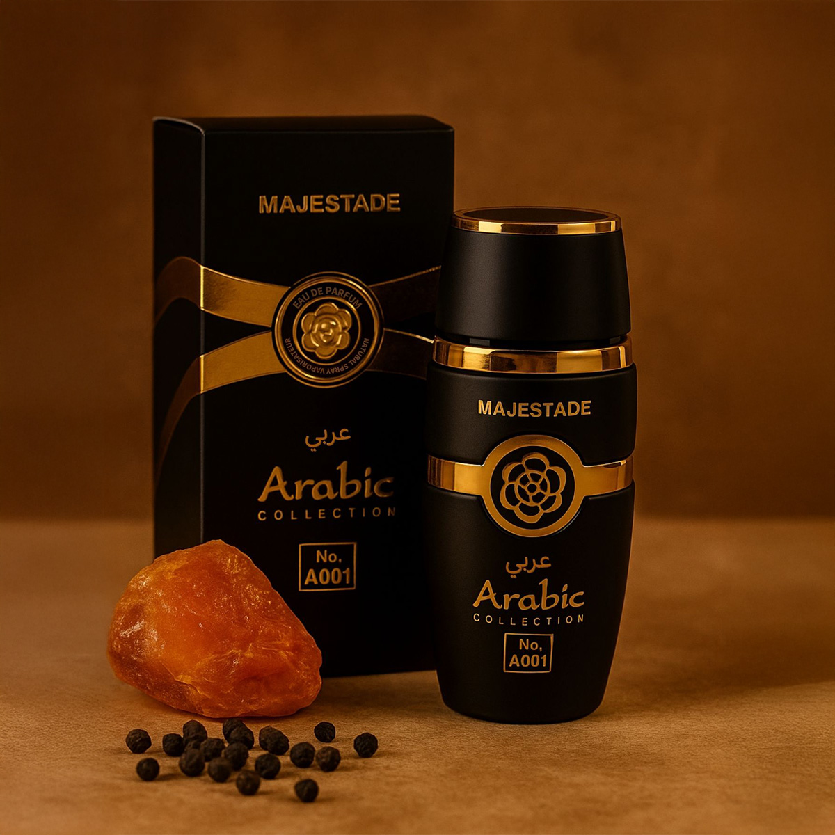 Perfume Árabe Masculino Majestade A001 – 25ml – Âmbar Especiado Amadeirado