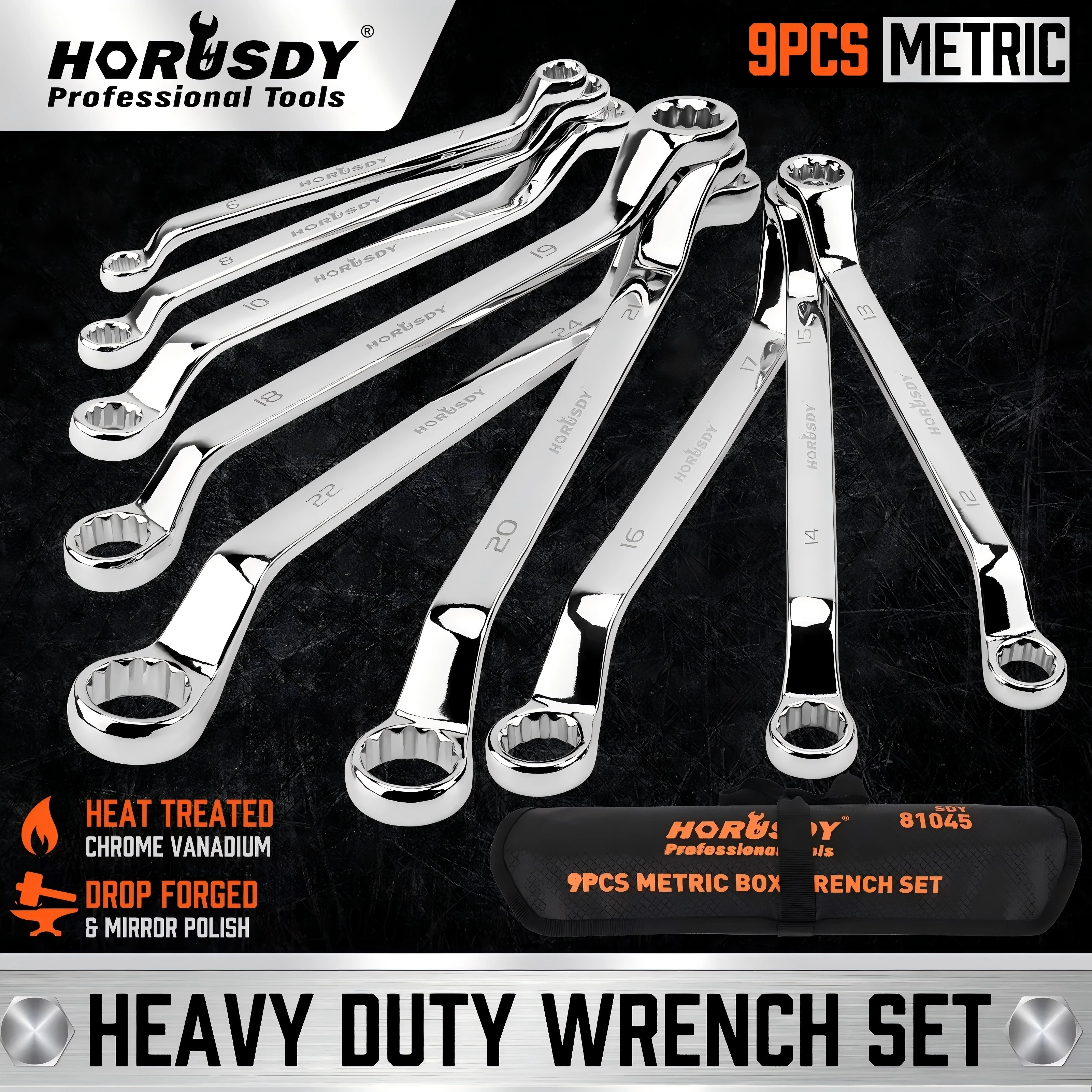 HORUSDY 9 unidades de conjunto de chave offset de 75 graus chave métrica de extremidade de caixa dupla Puch