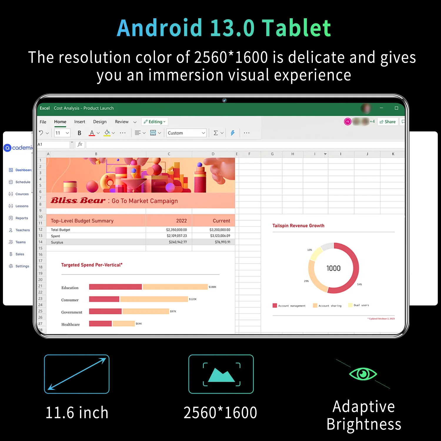 2024 nueva tableta 5G 11,6 pulgadas Android 13,0 Phablet MTK6797 16GB RAM 1TB ROM Tablet PC cámaras duales tarjeta sim Dual Wifi tipo c