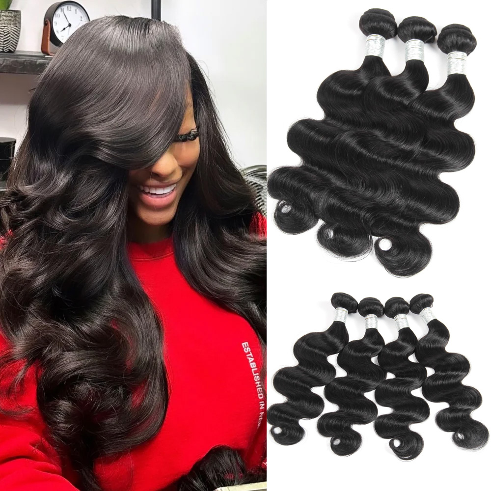 Barato onda do corpo pacotes tecer cabelo brasileiro pacotes 1/3/4 pçs pacotes de cabelo humano natural preto 8-28 "extensões de cabelo remy