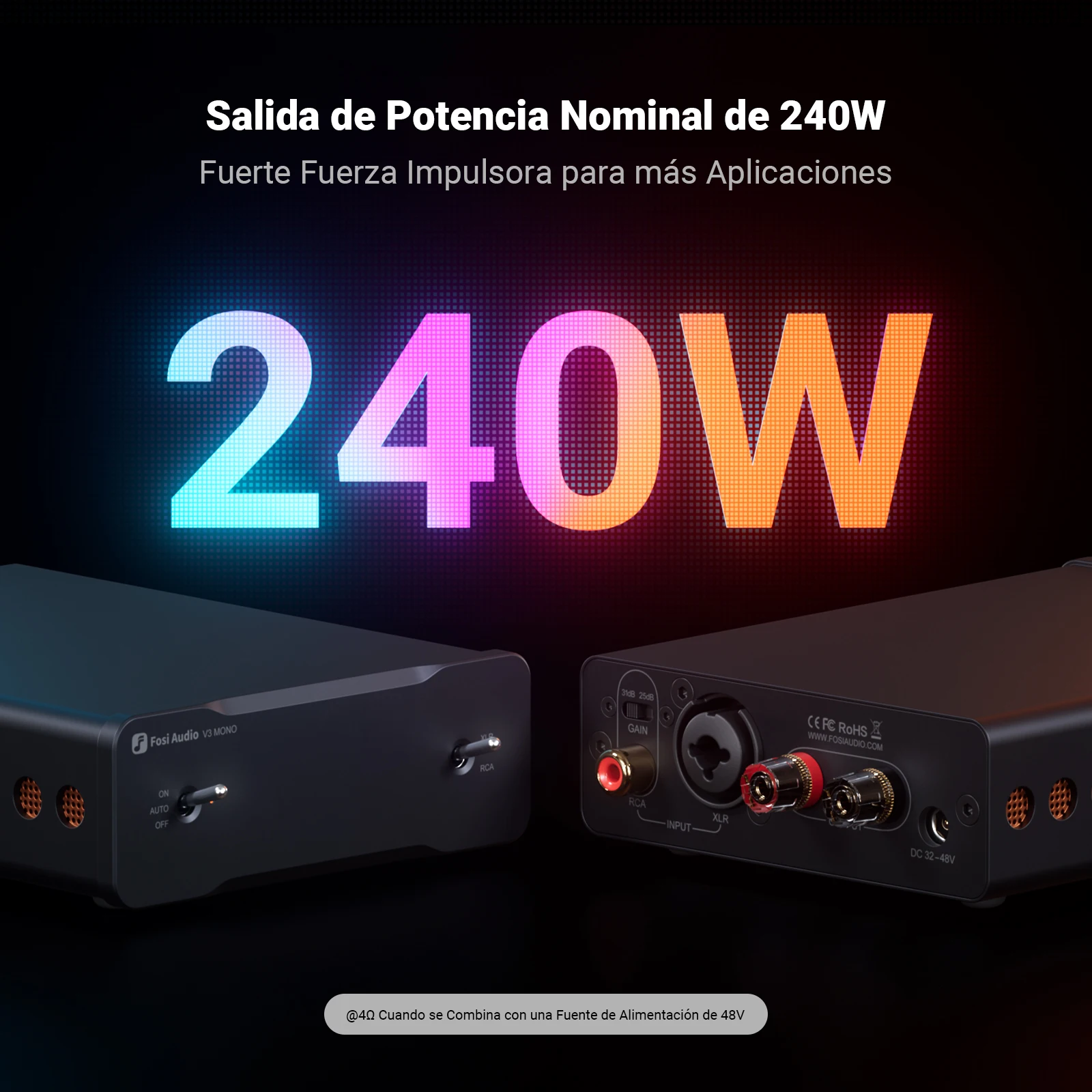Fosi Audio-AMPLIFICADOR DE POTENCIA ESTÉREO V3 Mono, amplificador profesional de 2/2, 1/3/4/5 canales, TPA3255, Mini Amp, 240W