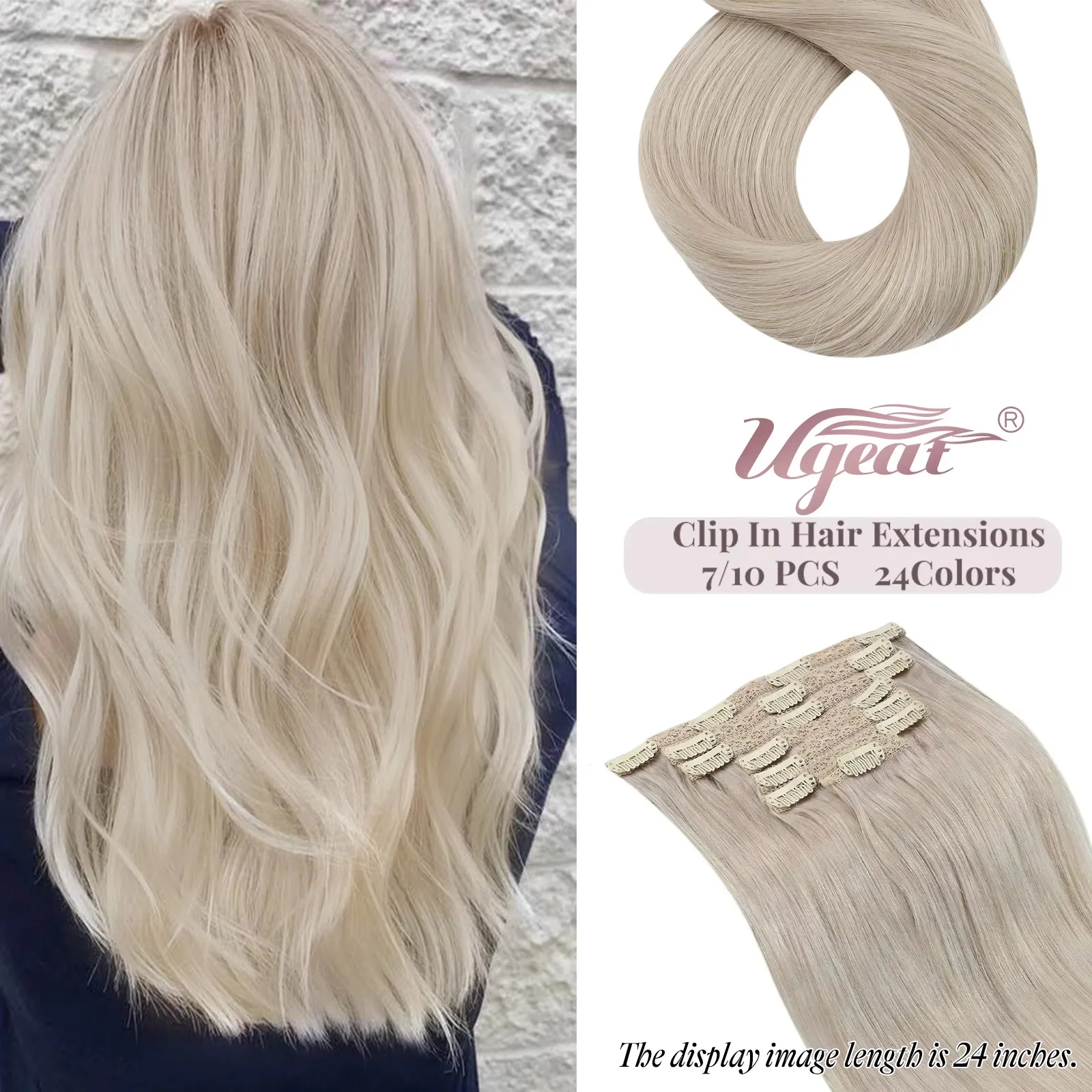 [16 Farben] Ugeat Clip-in-Haarverlängerungen, Echthaar, 35,6–55,9 cm, doppelter Schuss, Remy-Haar, voller Kopf, Clip-in-Extensions für Damen, 7 Stück
