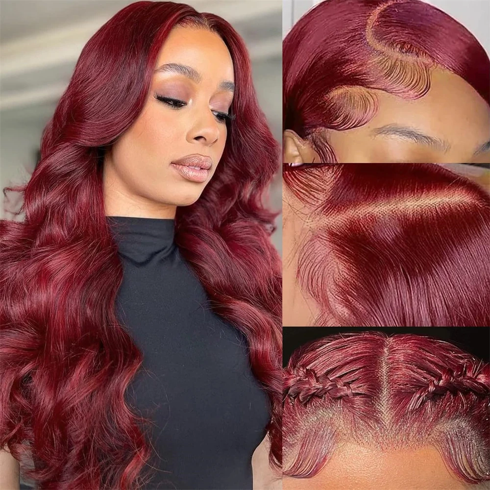 Borgonha onda do corpo pacotes com frontal 13x4 laço 100% pacotes de extensão do cabelo humano com fechamento colorido 99j cabelo humano tissage