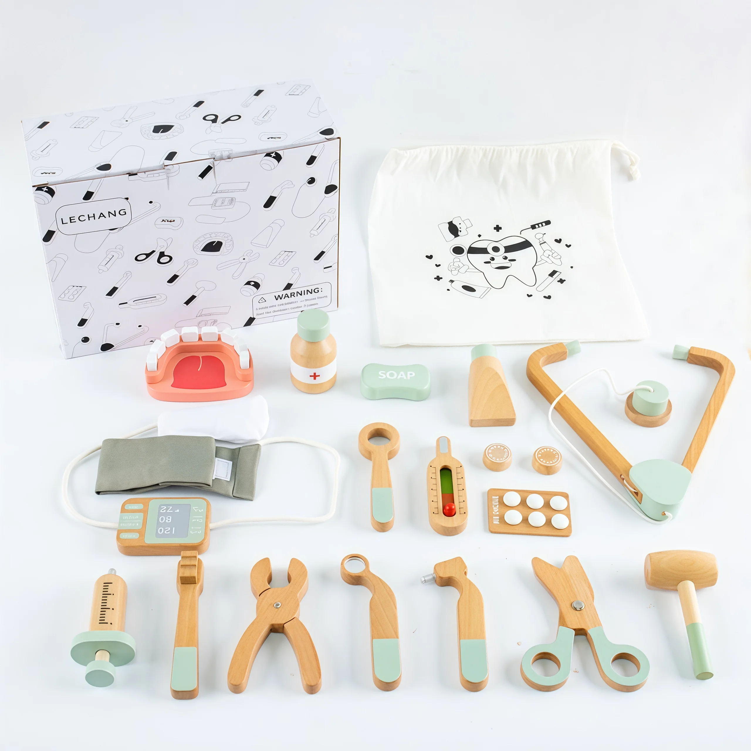 Kit medico in legno per bambini, prelievo set da gioco per i più piccoli con borsa medica per ragazzi e ragazze, divertente gioco di ruolo