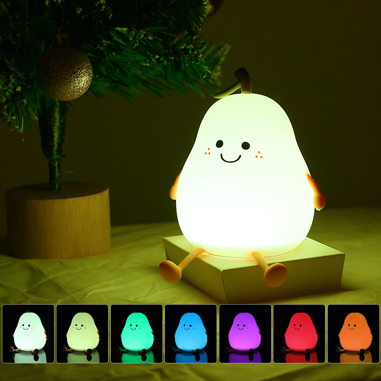 Niedliches Silikon-Nachtlicht für Kinder, dimmbare Kinderzimmer-Birnenlampen, Kawaii-Raumdekoration, Obst-Nachtlicht, Nachttischlampe für Baby und To