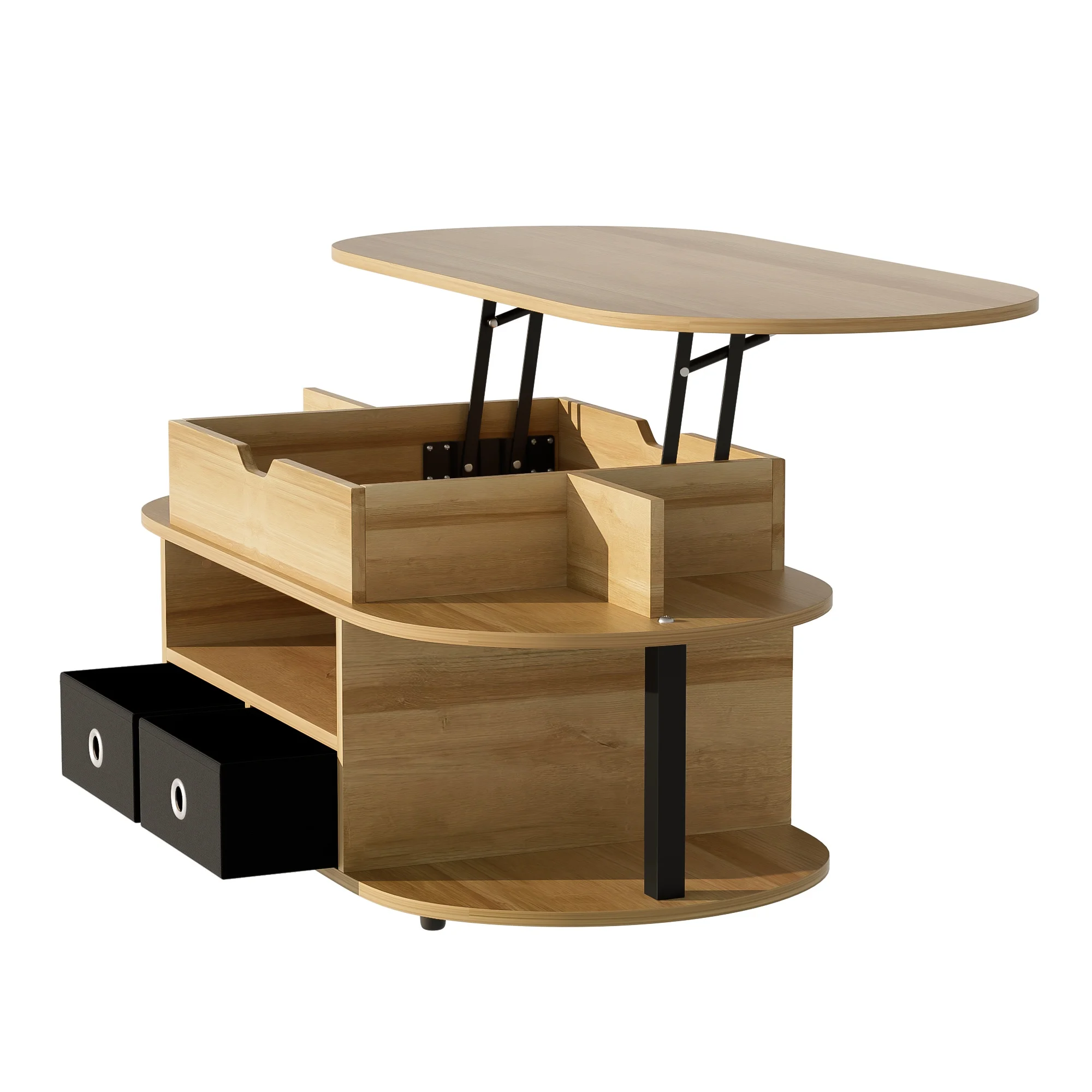 Couchtisch, Stilvolles Design, Praktischer Stauraum, mit Hebefunktion, Schwarz-Holz