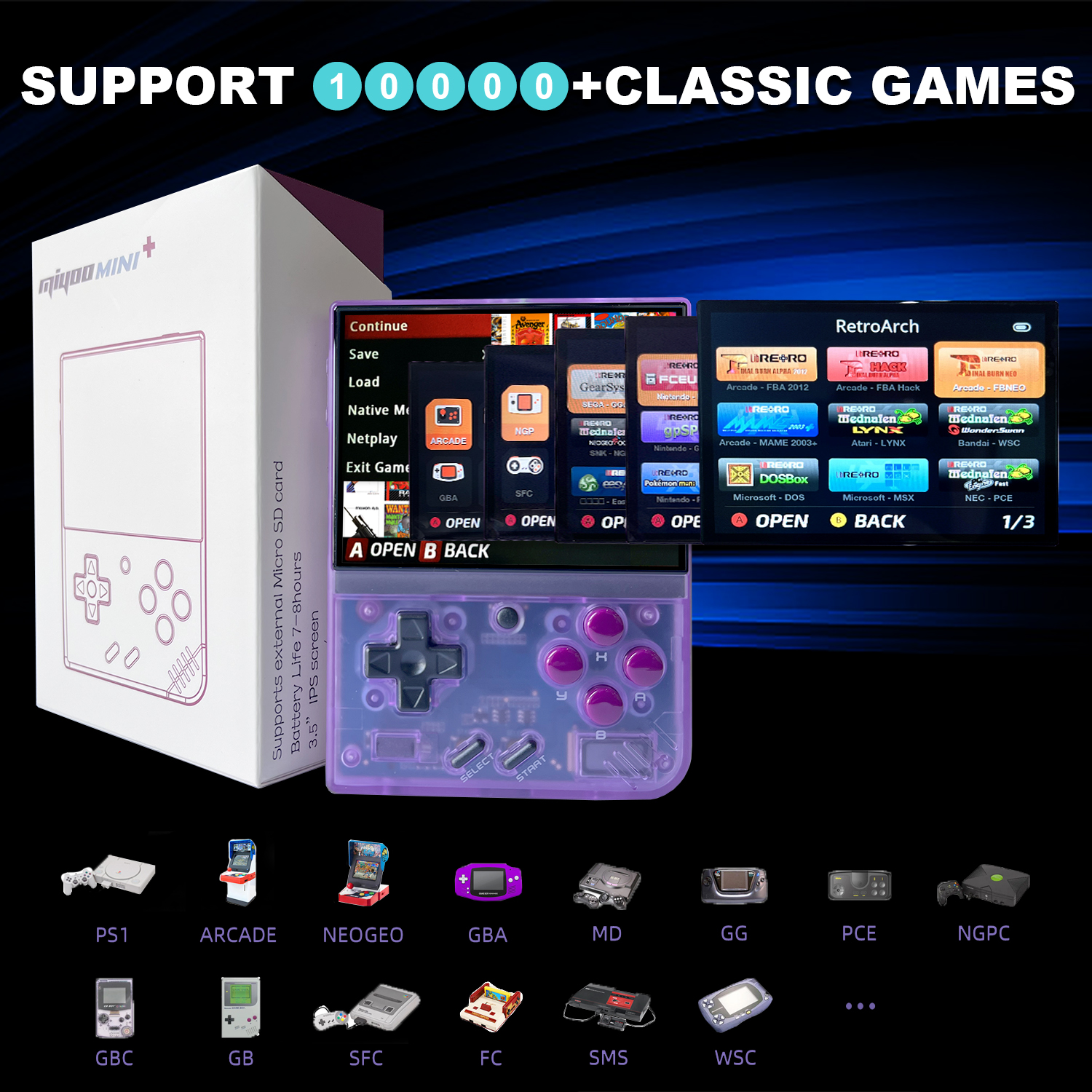 MIYOO Mini Plus Portable Retro Handheld Game Console V2 Mini+ 3.5 Inch IPS Screen Classic Video Game Console Linux System Gift