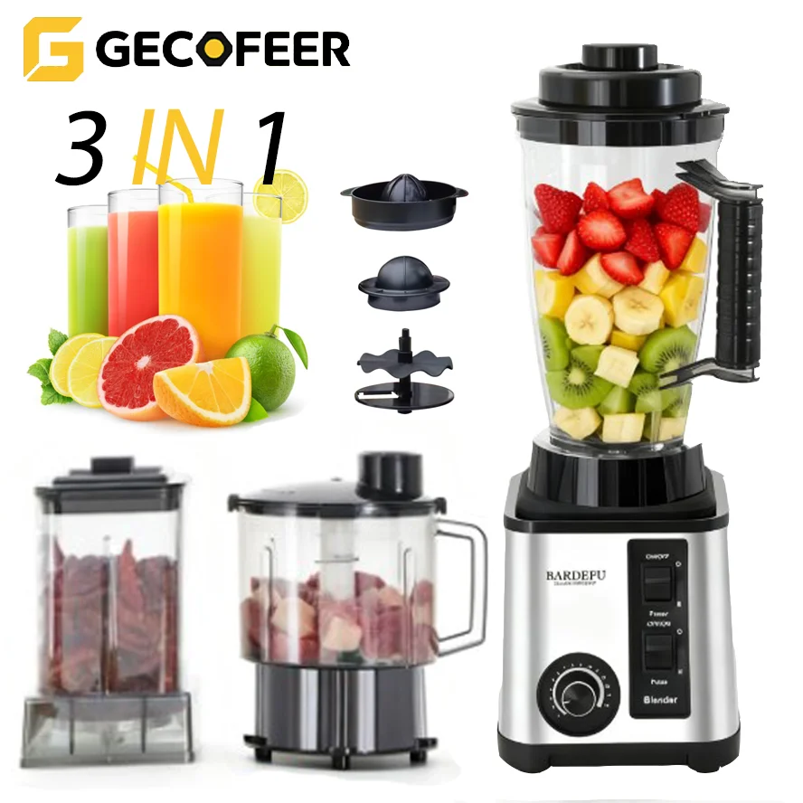 GECOFEER 3L 6-in-1-Mixer, Edelstahl, großes Fassungsvermögen, geschnittenes Gemüse und Schnitzel, Eisbrecher, Salatmühle, Fleischwolf, Entsafter